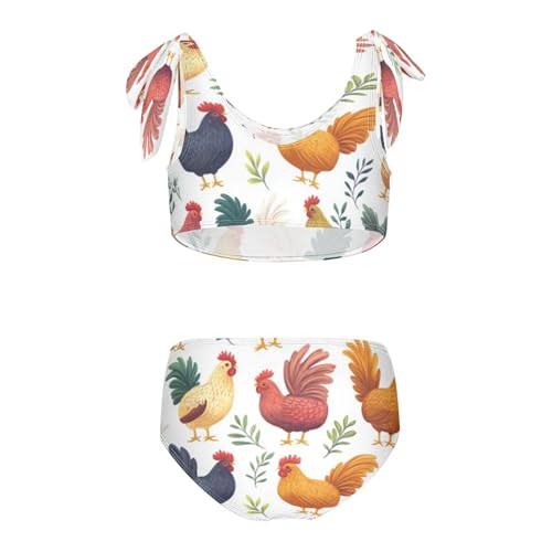 Chickens Farm Cockerel Colorful Leaf Girls Tankini Swimsuit Kids Bikini Sets 2 Pcs Bathing Suit 3T2