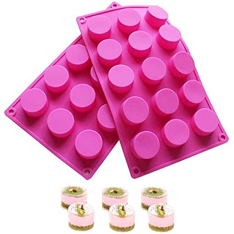 BAKER DEPOT 15 Holes Cylinder Silicone Mold for Handmade soap Chocolate Jelly Pudding DIY Resin Mould Hole Dia: 1.5 inch Vol: 20ml Set of 2 Cover