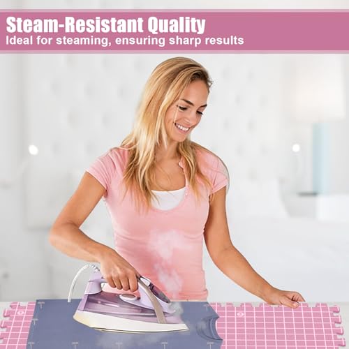 ISWAWO Spannmatten Set, 9 Stück Extra Dick, 30cm, mit 200 T-Nadeln und 100 Maschenmarkierern, Blocking Matte mit Raster für Stricken und Häkeln (Rosa) – Bild 5