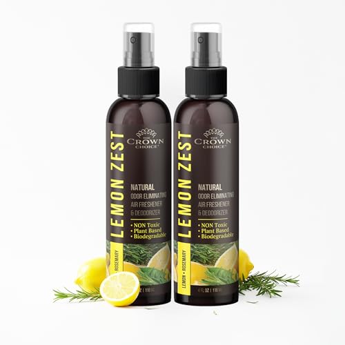 Non-Toxic Odor Eliminator Natural Citrus Lemon Zest Air Freshener Spray for Home Room Closet & Couch Deodorizer Long Lasting Bathroom & Toilet Freshener Safe for Kids & Pets - 2 PK - 4 Oz each