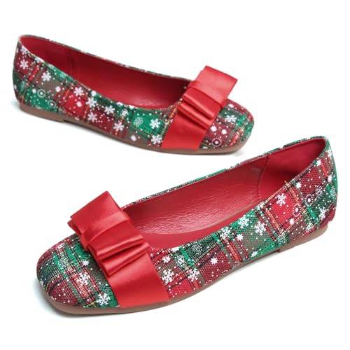 Image of ChaiRong Zhou Women Square Toe Ballets Flats Comfort Slip On Walking Shoes for Driving