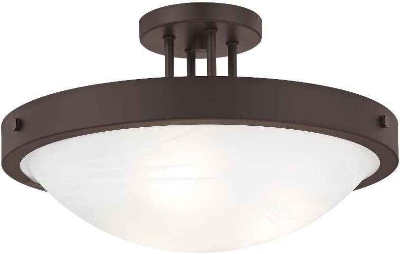 Livex Lighting 73956-07 Bronze Flush Mount with White Alabaster Glass
