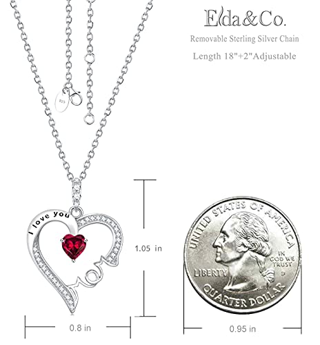 Elda & Co. I Love You Mom Necklace For Mom July Birthstone Ruby Necklace Birthday Gifts For Mother Sterling Silver Fine Jewelry #TOP3