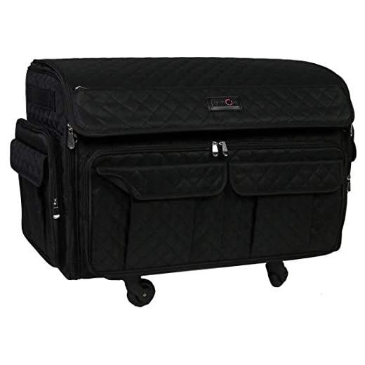 Everything Mary 4 Wheels XXL Collapsible Deluxe Sewing Machine Trolley, Black Quilted - Rolling Carrying Storage Case for Large Brother, Singer, & Bernina Machines - Universal Travel Tote Bag