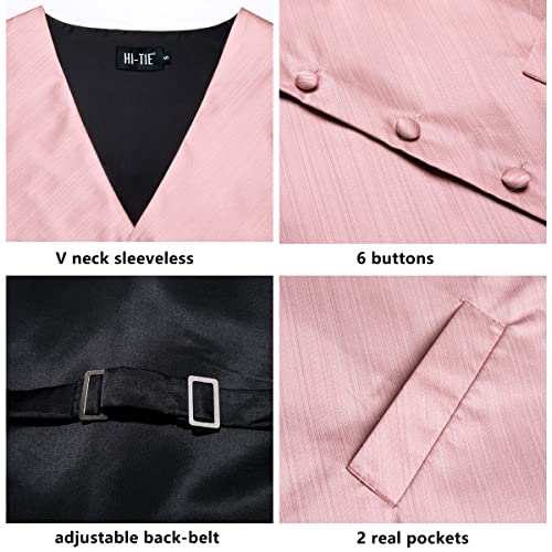 Hi-Tie Men's Silk Vest Bowtie Set Formal Suit Vest Jacquard Tie Handkerchief Cufflinks 5PCS Dress Waistcoats Wedding3