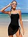 WIQI Girls Swimsuit One Piece Bathing Suits Fashion Color Contrast Trim Teen Swimwear with Cover Up Skirt Girls Swimsuits Size 12-14 Black