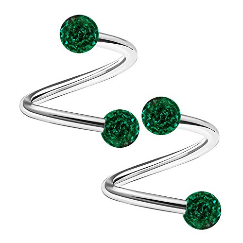 2Pcs Stainless Steel Twisted Barbell 16 Gauge 5/16 8Mm 3Mm Emerald Crystal Ball Auricle Earrings Labret Piercing Jewelry 2166 #TOP19