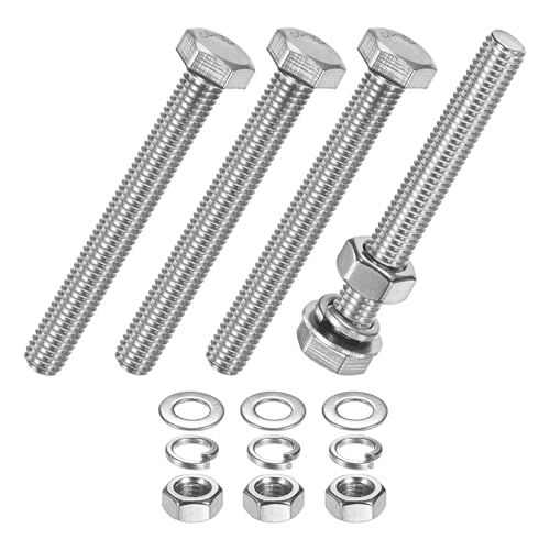 M METERXITY 4-Pack Hex Head Screw Bolt with Nuts Flat &amp; Lock Washers M8x65mm Stainless Steel Bolts and Nuts Kit Fully Threaded Metric Bolt Assortment for Equipment/Machinery