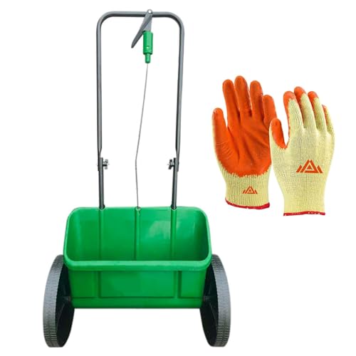 PERFECTONISH Drop Spreader, Fertilizer Spreader, Grass Seed Spreader for Easy Application of Lawn Products With Gloves