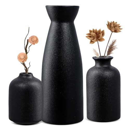 Dewocke 3PCS White Ceramic Vase Set, Decorative Vase for Pampas Grass & Dried Flowers, Creative Flower Arrangement, Desktop Living Room Decoration, Dried Flower Vase, Desktop Decorative Vase