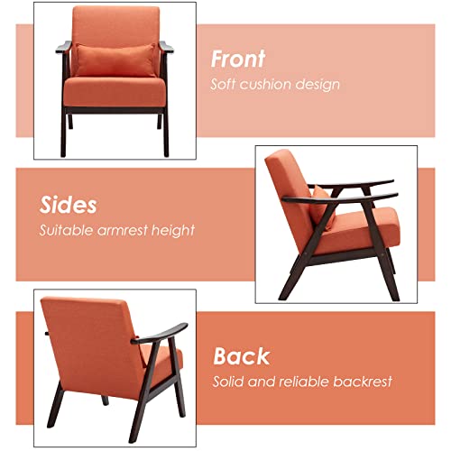 Stary Retro Upholstered Leisure Sturdy Wooden Frame Armchair For Living Room, Bedroom, Balcony Mid-Century Modern Accent Chair, Orange #TOP4