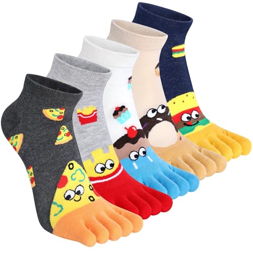 Kevaler 5 paar korte damessokken met gescheiden vingers, katoen, sportsokken, grappig patroon, kleurrijke schattige dierensokken, Stijl-8, Eén maat