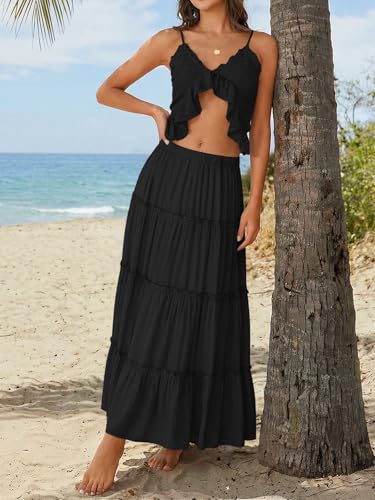 image for Trendy Queen Black Skirt for Women Winter Boho Maxi Skirts Swing Tiere