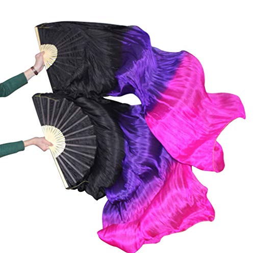 KIKIGOAL 1 Pair(Left+Right) Women Real Silk Belly Dance Fan Veil Length 180cm Width 90cm (gradual pink)