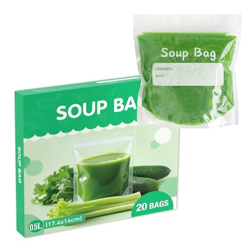 20Pcs Soup Freezer Bags Reusable Soup & Sauce Liquid Storage Bags Curry Freezer (M)
