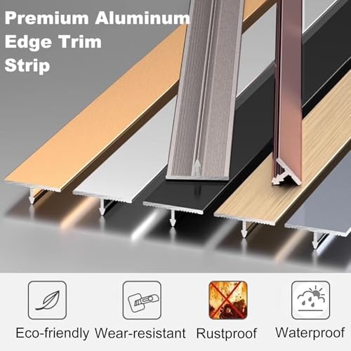 Aluminum T-Molding Floor Transition Strip 51in, 2 Pack Gap Cover for Vinyl Flooring & Tile, Perfect for Door Thresholds, Durable & Easy Installation