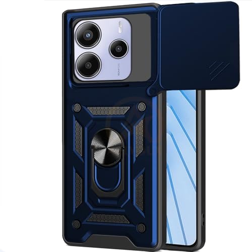 Image of Armor Bumper Back Cover Case for REDMI Note 14 5G | Rotating Camera Cover, Ring Holder & Kickstand | Heavy Duty & 360 Degree Protection REDMI Note 14 5G Back Cover (Blue)