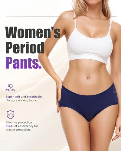 Tanstc Mutande Mestruali Donna Cotone, Bikini Costume Da Bagno Mestruale, Slip Da Ciclo Assorbente, Lavabile E Riutilizzabile, Swimwear Period Panties Donna, Nero+Navy+Grigio, 3 Pack, S - 7