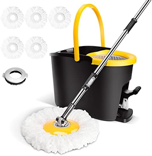 Myiosus Mop and Buckets Sets, Spin Mop with Foot Pedal Bucket, 5 Microfiber Pads and 127.5cm Telescopic Handle, Floor Mops for Cleaning Hardwood Tile Laminate Floors
