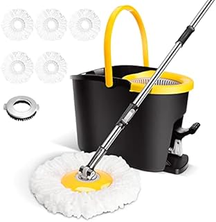Myiosus Mop and Buckets Sets, Spin Mop with Foot Pedal Bucket, 5 Microfiber Pads and 127.5cm Telescopic Handle, Floor Mops for Cleaning Hardwood Tile Laminate Floors