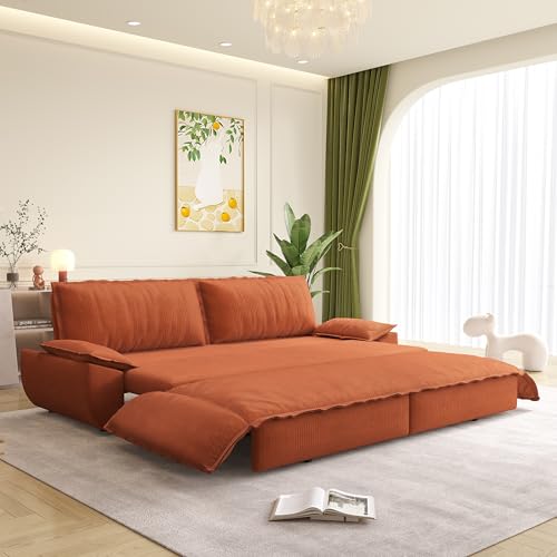 TCMILA 73.2‘’ Queen Size Sofa Bed, Corduroy Loveseat 3-in-1