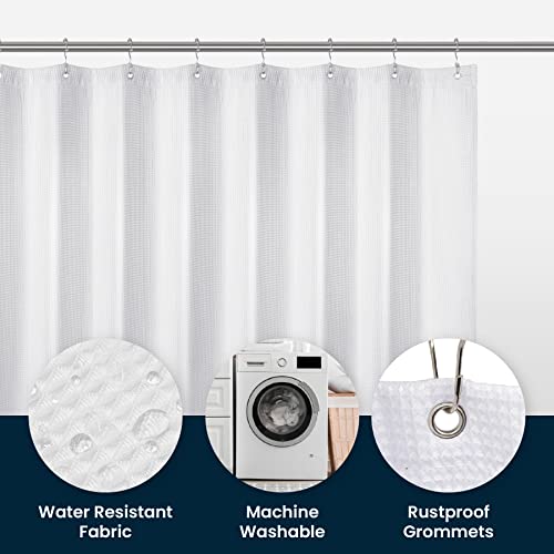 image for LiBa Waffle Weave Fabric White Shower Curtain, 72 W x 72 H Water Repel