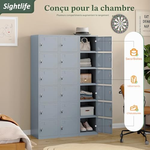 Sightlife Casier métallique Vestiaire pour employés avec clé, Armoire à casiers 6 Portes pour Gymnase, école, Bureau 160 * 38 * 43.2CM Gris – vue 6