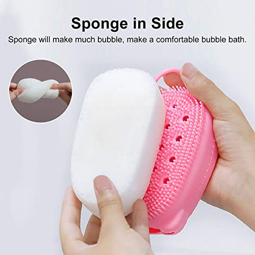 Image of Exfoliating Silicone Body Sponge, Double-Sided Bath or Shower Body Brush, Silicon Loofah with Built-in Sponge Soft Silicone Body Cleansing Brush (Random Color, Pack of 4)