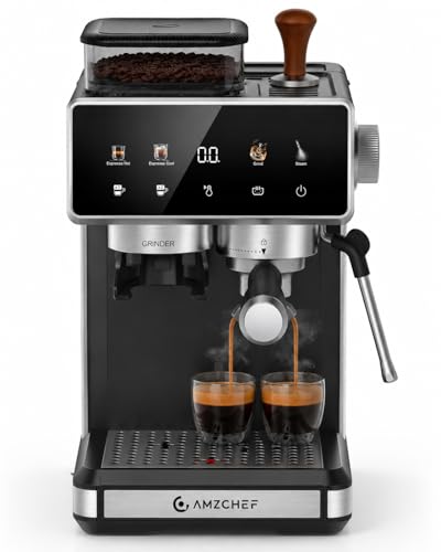 Image of AMZCHEF Espresso Machine with Grinder, 20 Bar Coffee Maker with Milk Frother, 3-Level PID Temp Control, 20 Grind Settings, 3–10s Pre-Infusion, Latte & Cappuccino Maker for Home Barista, Black