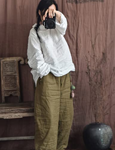 NFYM Womens Long Sleeve Linen Peasant Tops High Low Mock Turtleneck Handmade Stitch Casual Loose Shirts4