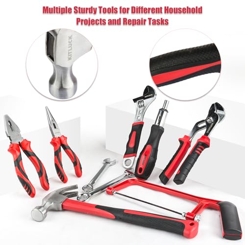 Image of KITLUCK 228-piece Home Tool Kit, Household Hand Repair Tool Set for men, Portable Tool box Set with Tools (Screwdriver, Wrench, Plier, Socket, Harmer, Hex Key, Rule, Saw, Knife, etc.) for Home and Car