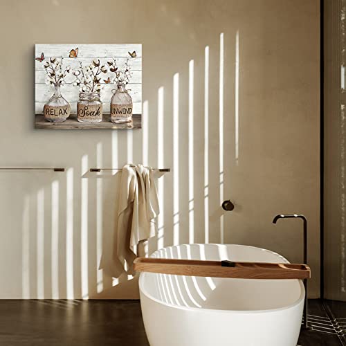 Parylore Farmhouse Bathroom Decor Wall Art Cotton Flower Picture Wall Decor Rustic Mason Jar Farmhouse Style Painting Framed Modern Artwork For Living Room Bedroom Bathroom Office Home Decor 16x24 In - Image 7