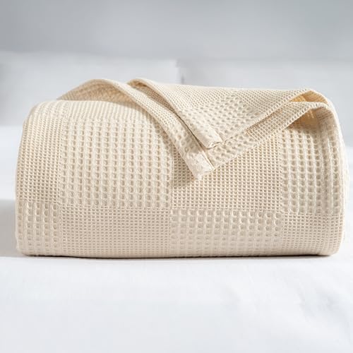 RAYME TEKSTIL 100% Turkish Cotton Blanket Queen Size Waffle Weave Blankets, Made in Turkiye, Light Airy Throw Bedspread (Natural Raw, Queen Size Blanket 90 x 90 inch) by RAYME TEKSTIL - Used condition - Image 3