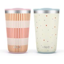 Ello 2 Pack 16oz Stainless Steel Stacking Cups with Easy Press Lids | Pint Size Reusable Tumblers for Parties, Home, Camping, Outdoor | Keeps Cold for 16 Hours, Dishwasher Safe | Stripes & Dots