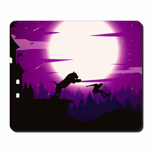 Image of Night Scene Gaming Mouse Pad 9x7.5 - Smooth Precision Surface, Non-Slip Rubber Base, Durable Stitched Edges - Moonlight Forest Silhouette Design