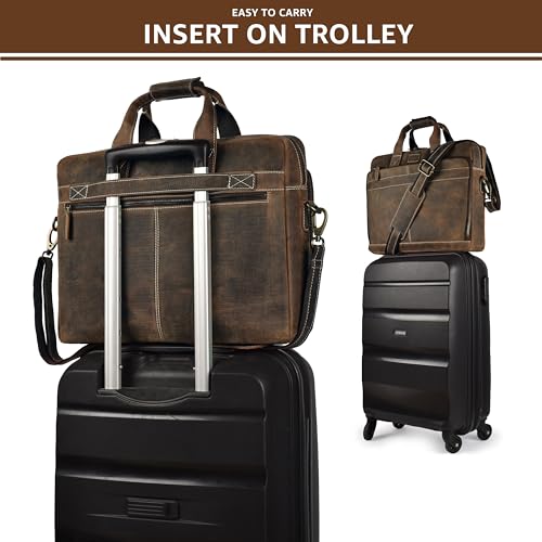 LEATHER VILLAGE 16\" Leather Laptop Messenger Briefcase Bag for Men-Leather Satchel for Travel and Office Shoulder Bag- Rustic Brown