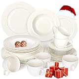 30-teiliges Geschirrset 6/12 Personen, Cremeweiß Tafelservice 6 Personen, SINTUNS Rund Modern Porzellan Kombiservice mit Teller Sets, Kaffeetassen und Untertasse, Weihnachts- und Neujahrsgeschenke