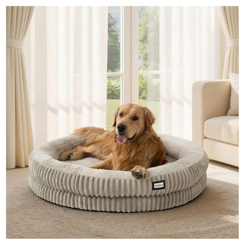 Image of BALANCE Donut Dog Bed, 43 Inches Round Dog Bed Extra Large Size Dogs Washable, Orthopedic Calming Dogs Beds for Kitten, Fluffy Plush Faux Fur Pet Bed with Anti-Slip Bottom