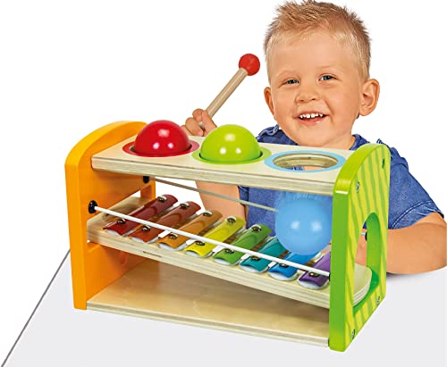 Eichhorn 195028 Xylophon Klopfbank, enthält: Klöppel, 8x Noten, 3x Kugeln, 6-tlg., Birkenholz, 12,5x25x14cm