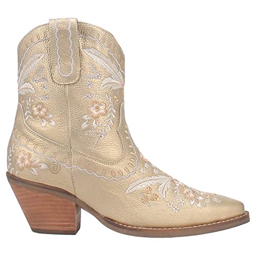Dingo Womens Primrose Floral Snip Toe Casual Boots Ankle Mid Heel 2-3" - Gold - Size 9 M #TOP2