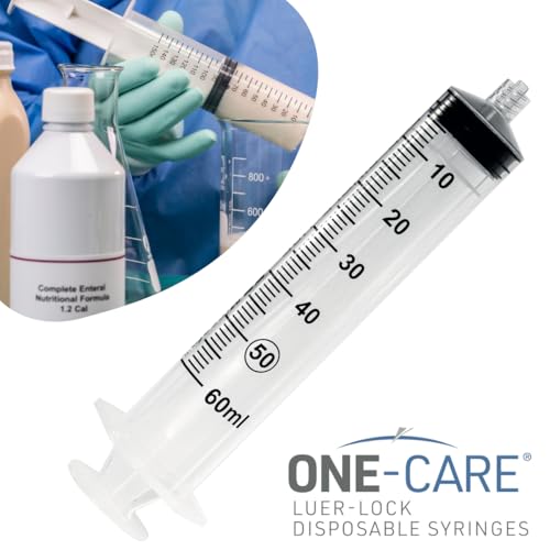 Image of ONE-CARE 60ml /cc Luer-Lock Syringe, 60 /bx Blister-Packed | Safe Backstop, Precise Dosing, Accurate Graduation, High-Transparency Barrel, Silicone-Lubricated Plunger