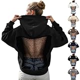 Generisch Hoodie Hollow Mesh Back Women, See Through Long Sleeve Sweatshirt,Crystal Kapuzenpullover...