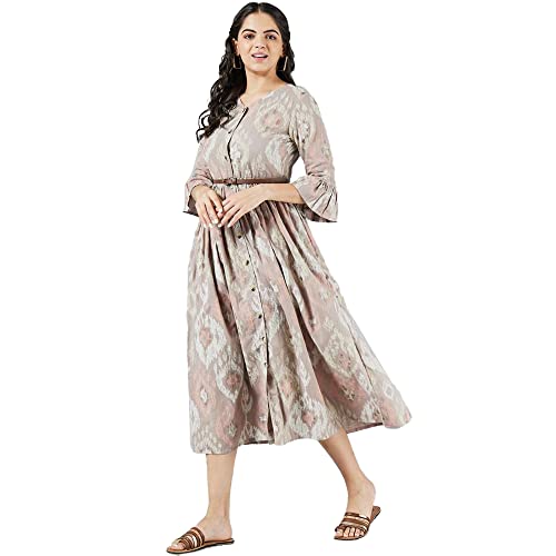 Image of Haute Curry by Shoppers Stop V Neck Cotton Slub Regular Womens Dress