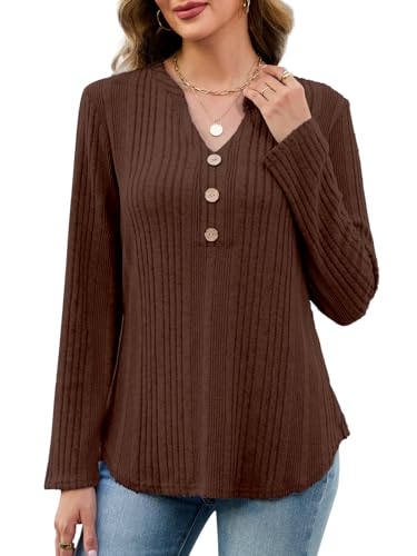 VUTRU Long Sleeve Top for Women Henley Shirts Tunic Sweater Knit Fall Casual V Neck Pullover Loose Fit Dressy with Leggings2