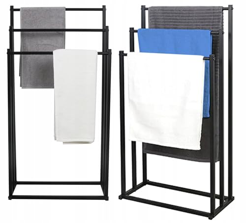 Handtuchständer Freistehend 3-Armig Metall Schwarz Handtuchhalter Ohne Bohren Stabil Modern Badezimmer