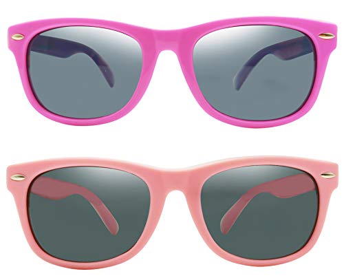 Coolsome Kids Flexible Polarized Sunglasses For Boys Girls Age 3-10 With Straps (Purple Pink+Matte Pink 2 Pcs) #TOP1