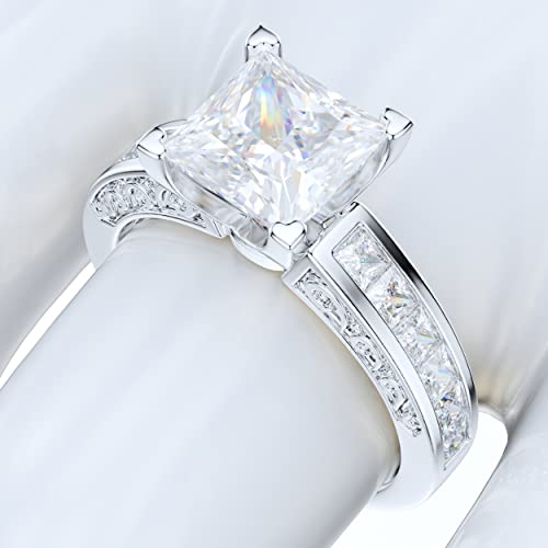 Prstani Sterling Silver 1.5Ct Classic Filigree Pattern Simulated Princess Cut Diamond Promise Engagement Ring (7) #TOP4