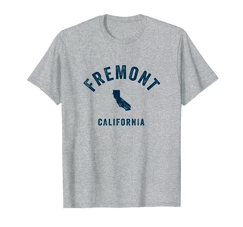 Fremont California CA Vintage 70s Diseño Deportivo Estampado Azul Marino Camiseta