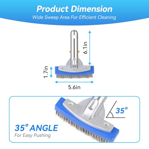 5-Inch Stainless Steel Pool Brush - Heavy Duty Pool Cleaning Brush for Concrete & Gunite Pools, Deep Cleaning Tool for Walls & Floors - Durable Wire Bristle Brush Head