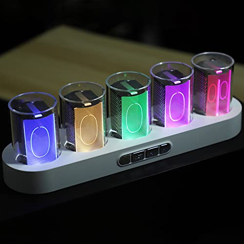 RGBフルカラークロック モダンな要素 ニキシー管風置き時計 1600万色 LEDデジタルクロック シミュレーショングロー管電子とけい インテリアDIY卓上時計(白色) [2]